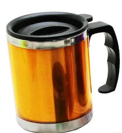Paslanmaz Çelik Metal Termos Kupa Bardak 450 ml Turuncu