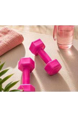 Pembe Köşeli Kemik Dambıl Seti 1 kg - Pilates Fitness ve Egzersiz El Halteri