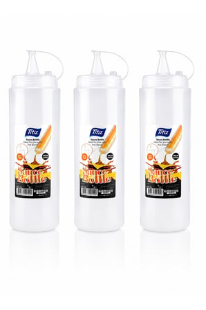 Titiz 3’lü 700 ml Sos Şişesi Seti Sızdırmaz Kapaklı Sarı Kırmızı Beyaz