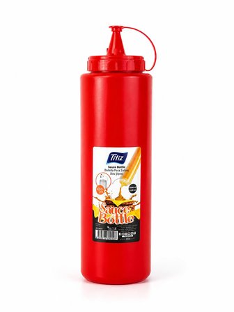 Titiz 700 ml Sos Şişesi Seti Sarı Kırmızı Şeffaf Sızdırmaz Kapaklı 1 Adet