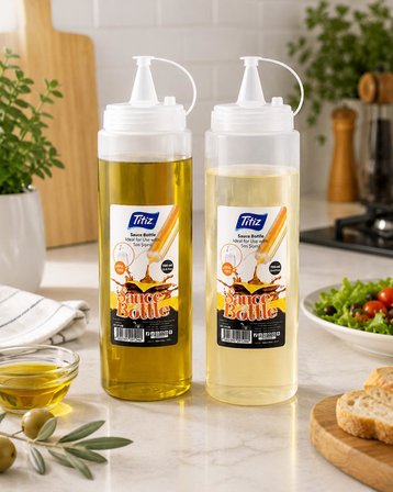 Titiz 700 ml Sos Şişesi Seti Sarı Kırmızı Şeffaf Sızdırmaz Kapaklı 1 Adet