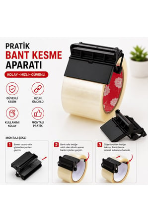 45 mm Koli Bandı Kesici Aparat - Paslanmaz Bıçaklı Pratik ve Kolay Kullanım Bant Kesme Aparatı