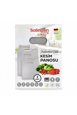 2'li Paslanmaz Çelik Kesme Tahtası Seti (23x34 ve 20x30 cm) - Antibakteriyel Kesim Panosu