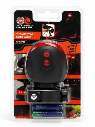 7 Fonksiyonlu Lazer Şerit Bisiklet Arka Stop Lambası | 5 LED, 2 Lazer, Su Geçirmez, 260° Görünürlük