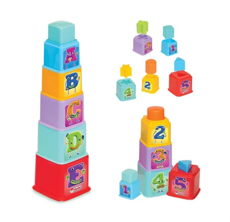 Dede Baby Kare Kule Bultak Oyuncağı 10 Parça Harf ve Rakam Eğitici Kule 12 Ay+