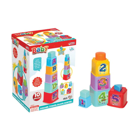 Dede Baby Kare Kule Bultak Oyuncağı 10 Parça Harf ve Rakam Eğitici Kule 12 Ay+