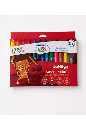 Pensan Kidz Jumboo 12 Renk Yıkanabilir Jumbo Keçeli Kalem Kalın Uçlu Çocuk Boyama Kalemi