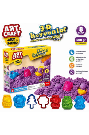 Art Craft Art Sand 3D Hayvanlar Kinetik Oyun Kumu 500 Gr 8 Parça Kalıplı Set