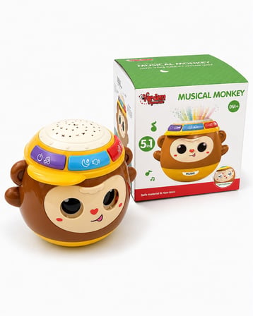 Musical Monkey 5 i 1 Arada Işıklı Müzikli Hareketli Gözlü Bebek Oyuncağı 0+ Ay