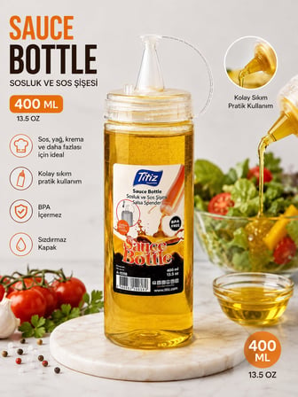 Titiz 400 ml Sos Şişesi Sıkma Sosluk Ketçap Mayonez Yağ ve Krepler İçin