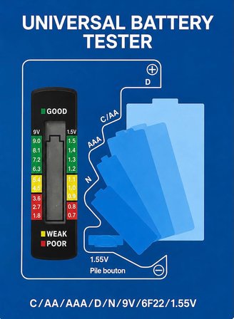 Evrensel Dijital Pil Test Cihazı AA AAA C D N 9V ve Düğme Pil Uyumlu