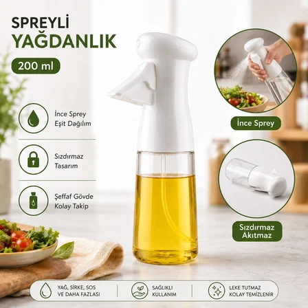 Çok Amaçlı Cam Şişe Püskürtmeli Dağıtıcı Yağdanlık Limonluk Sirke Sosluk Spreyi Beyaz