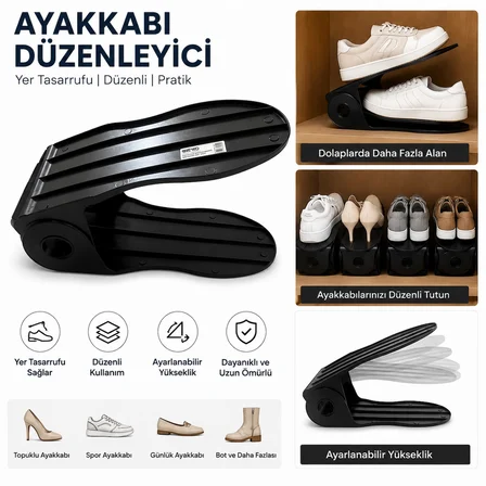 Ayarlanabilir Ayakkabı Düzenleyici Rampa - Dolap İçi Yer Tasarrufu Sağlayan Ayakkabılık 1 Adet