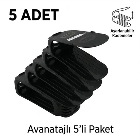 Ayarlanabilir Ayakkabı Düzenleyici Rampa - Dolap İçi Yer Tasarrufu Sağlayan Ayakkabılık 5 Adet