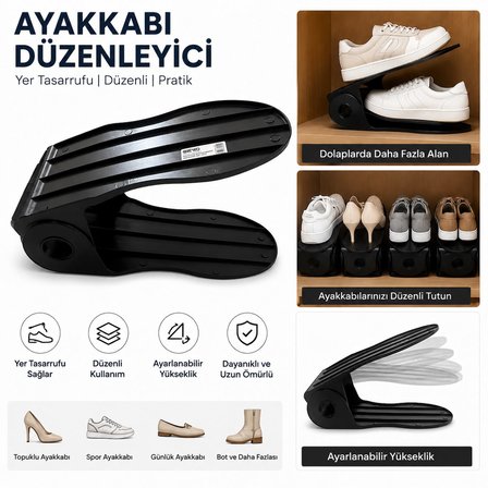 Ayarlanabilir Ayakkabı Düzenleyici Rampa - Dolap İçi Yer Tasarrufu Sağlayan Ayakkabılık 10 Adet