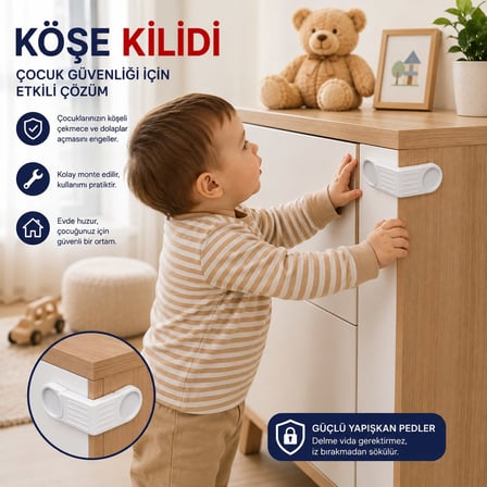 Çok Amaçlı Yapışkanlı Çocuk Güvenlik Kilidi - Delmesiz Dolap Çekmece Kilidi 1 Adet