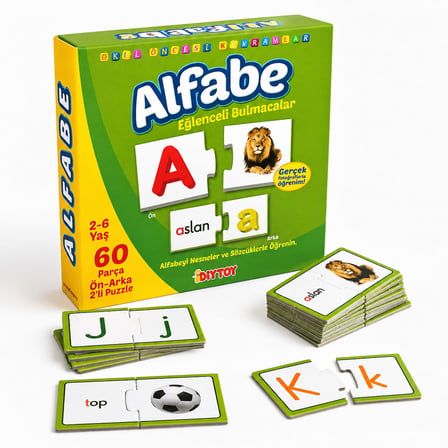 Alfabe Eğlenceli Bulmacalar 60 Parça Ön-Arka Eğitici Puzzle 2-6 Yaş