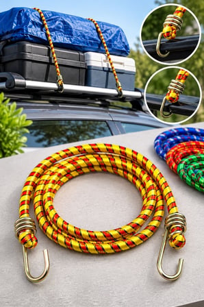 Bagaj Lastiği 1,2 Metre 10 mm Çelik Kancalı Esnek Yük Sabitleme Lastiği - Sarı