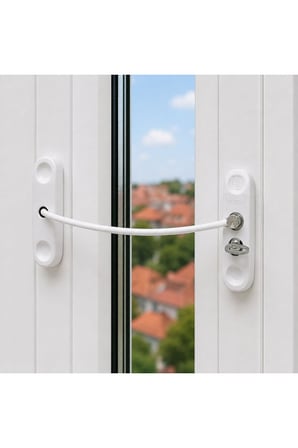 Çelik Halatlı Anahtarlı Pencere Emniyet Kilidi Çocuk Güvenlik Kilidi Beyaz