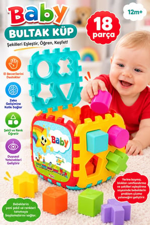 Dede Baby Büyük Bultak Küp 18 Parça Şekil Eşleştirme ve Eğitici Bebek Oyuncağı 12 Ay+