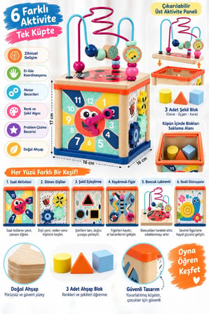 Topbright Ahşap Aktivite Küpü 5 i 1 Arada Montessori Eğitici Oyuncak 12 Ay+