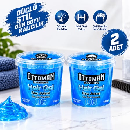 Ottoman Kasırga Hair Gel Islak Sert Saç Jölesi 150 ml Mavi Güçlü Tutuş Parlak Görünüm 2 Adet