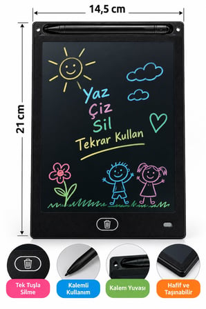 LCD Dijital Yazı Tahtası Kalemli Çizim ve Not Tableti Tek Tuşla Silme