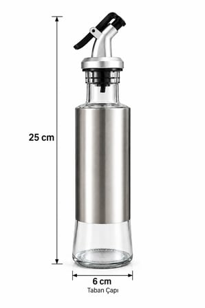 Cam Yağdanlık 300 ML Paslanmaz Çelik Kaplamalı Akıtmaz Kontrollü Döküm Yağ Sirke Sos Şişesi