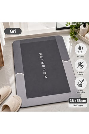 Sihirli Banyo Paspası 38x58 cm – Süper Su Emici, Kaydırmaz ve Hızlı Kuruyan Dikdörtgen - Gri