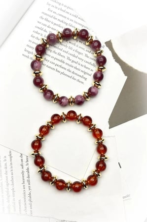 2 Adet Boncuk Vintage Yeşil ve Amber Renk Vintage Set Bileklik