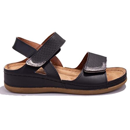 Polaris 104424BB Siyah Ortopedik Günlük  Kadın Sandalet