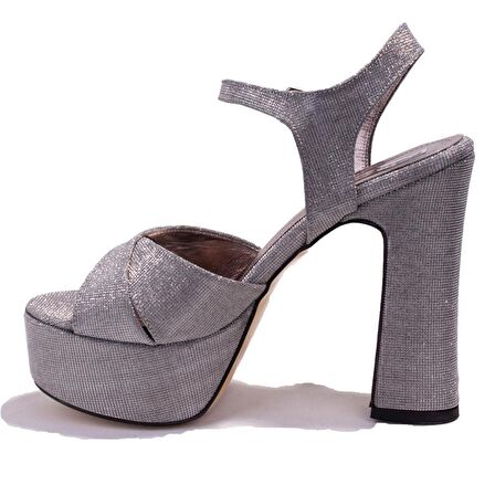 Dagoster DZA07-337350B Platin Simli Tek Bant Platform Topuklu  Kadın Ayakkabı