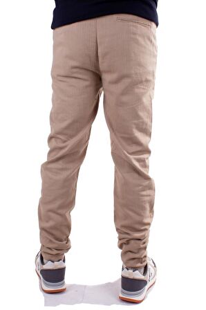 Twister Slim Jogger3-011 Bej Yüksek Bel Dar Paça Erkek Keten Pantolon