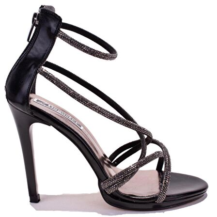 Dagoster DZA07-337182BB Siyah Taşlı Abiye Topuklu Kadın Ayakkabı