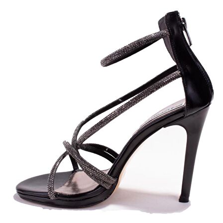 Dagoster DZA07-337182BB Siyah Taşlı Abiye Topuklu Kadın Ayakkabı