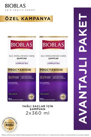 Procyanidin Yağlı Saçlar İçin Arındırıcı Şampuan 2 x 360 Ml - Saç Dökülmesine & Yağlanmaya Karşı