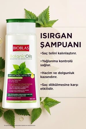 Botanic Oils Isırgan Organik Zeytinyağı Şampuan 2 x 360 ml - Dolgunlaştırıcı, Saç Dökülmesine Karşı