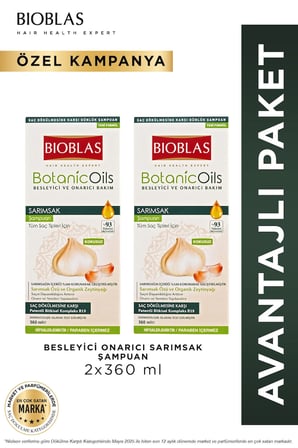 Botanic Oils Sarımsaklı Şampuan 2 x 360 ml Saç Dökülmesine Karşı, Güçlendirici