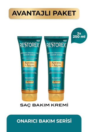 Keratin & Argan Onarıcı Saç Bakım Kremi 2 x 250 ml – Anında Onarım