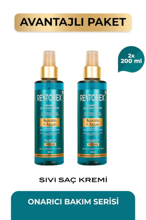 Keratin & Argan Onarıcı Sıvı Saç Bakım Kremi 2 x 200 Ml