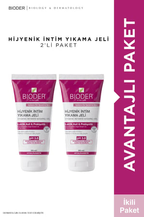 İntim Yıkama Jeli 2 x 200 ml – Laktik Asit, Probiyotik & Çay Ağacı Yağı