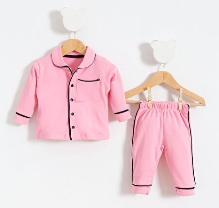 Unisex Bebek Alt Üst Pijama Takım Pembe | 3-6 AY