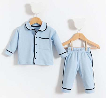 Unisex Bebek Alt Üst Pijama Takım Mavi | 0-3 AY