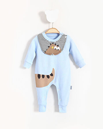 Dinazor Görselli ve Önlük Detaylı Bebek Tulum Turkuaz | 3-6 AY