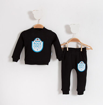 Rock Cock Görselli 2'li Bebek Alt Üst Takım-Lacivert | 6-9 Ay