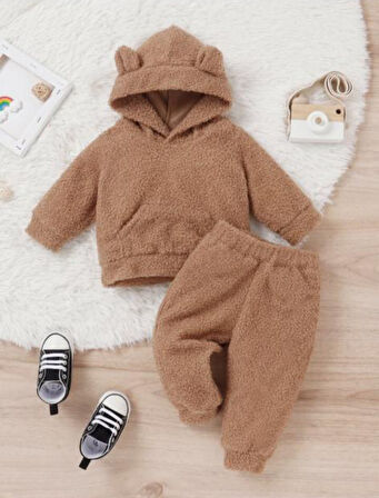 Unisex Peluş Çocuk Alt Üst Welsoft Takım-Kahverengi | 4 Yaş