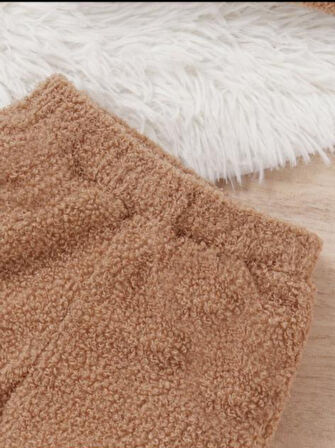 Unisex Peluş Çocuk Alt Üst Welsoft Takım-Kahverengi | 4 Yaş