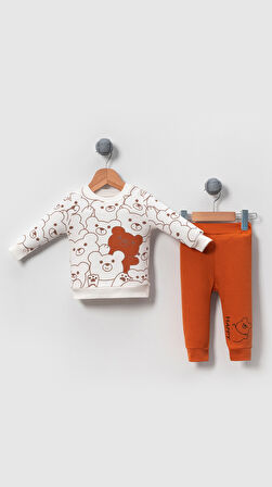 Happy Ayı Görselli Papyonlu Penye 2'li Alt Üst Takım-Tarçın | 3-4 Yaş