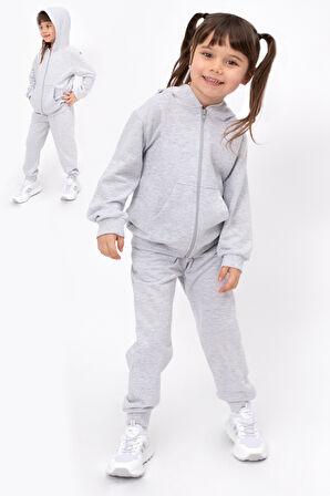 Çocuk Kapüşonlu %100 Pamuklu 2'li Takım (1-7 Yaş)-Gri | 5 Yaş