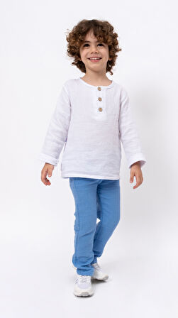 Unisex Bebek&Çocuk %100 Pamuklu Müslin Alt Üst Pijama Takım-Mavi | 3-4 Yaş